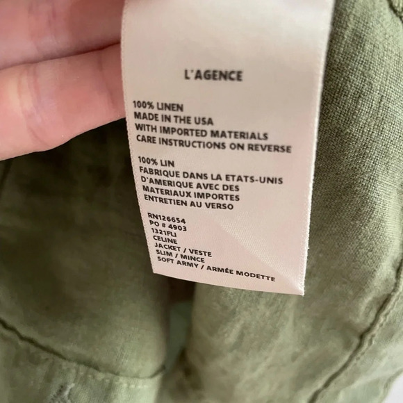 L'AGENCE Celine Slim Linen Utility Jacket - Sage Green - XXL - Picture 12 of 15